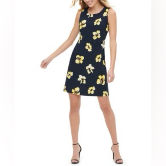 Tommy Hilfiger Navy floral print Sheath Dress NWT Sz-10. W5 - Picture 1 of 12
